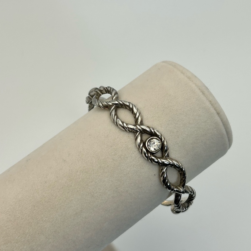 Brighton Jewelry Twisted Bangle Bracelet Silver Plated Clear Crystal Vintage - Picture 3 of 12